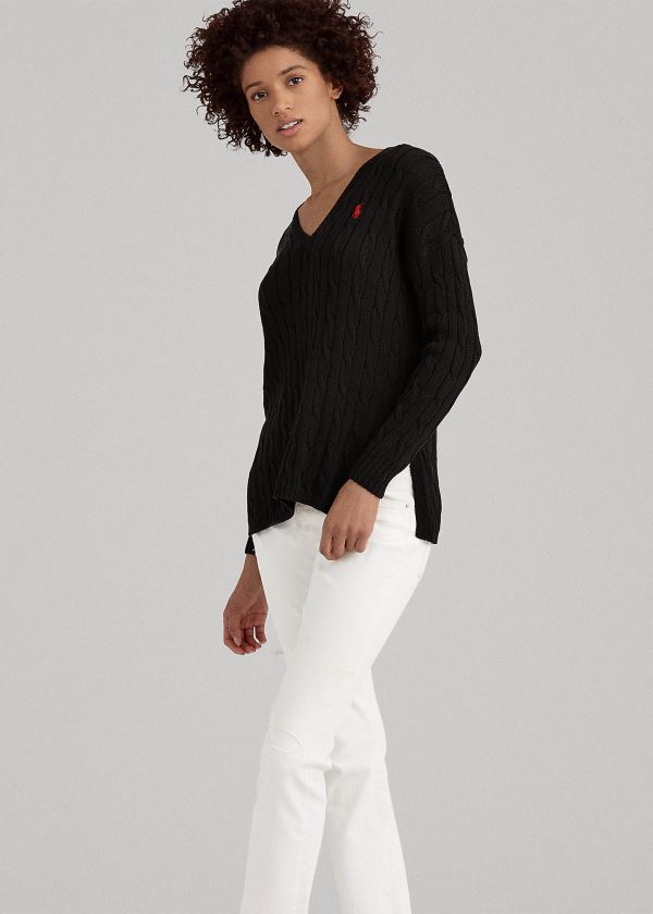 Polo Ralph Lauren Cable-Knit Side-Slit Striktrøje Dame Danmark (VDGSO3240)